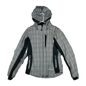 Boulder Gear Jacket Womens Medium Gray Black Hooded Full Zip Plaid Ski Snow Coat